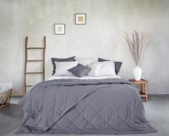 Dark linen quilted bedspread