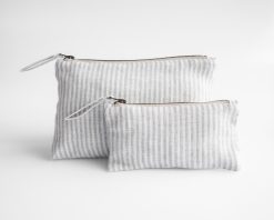 Striped linen makeup bag