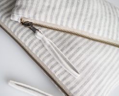 Striped linen makeup bag