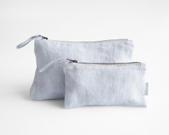 Light gray linen makeup bag