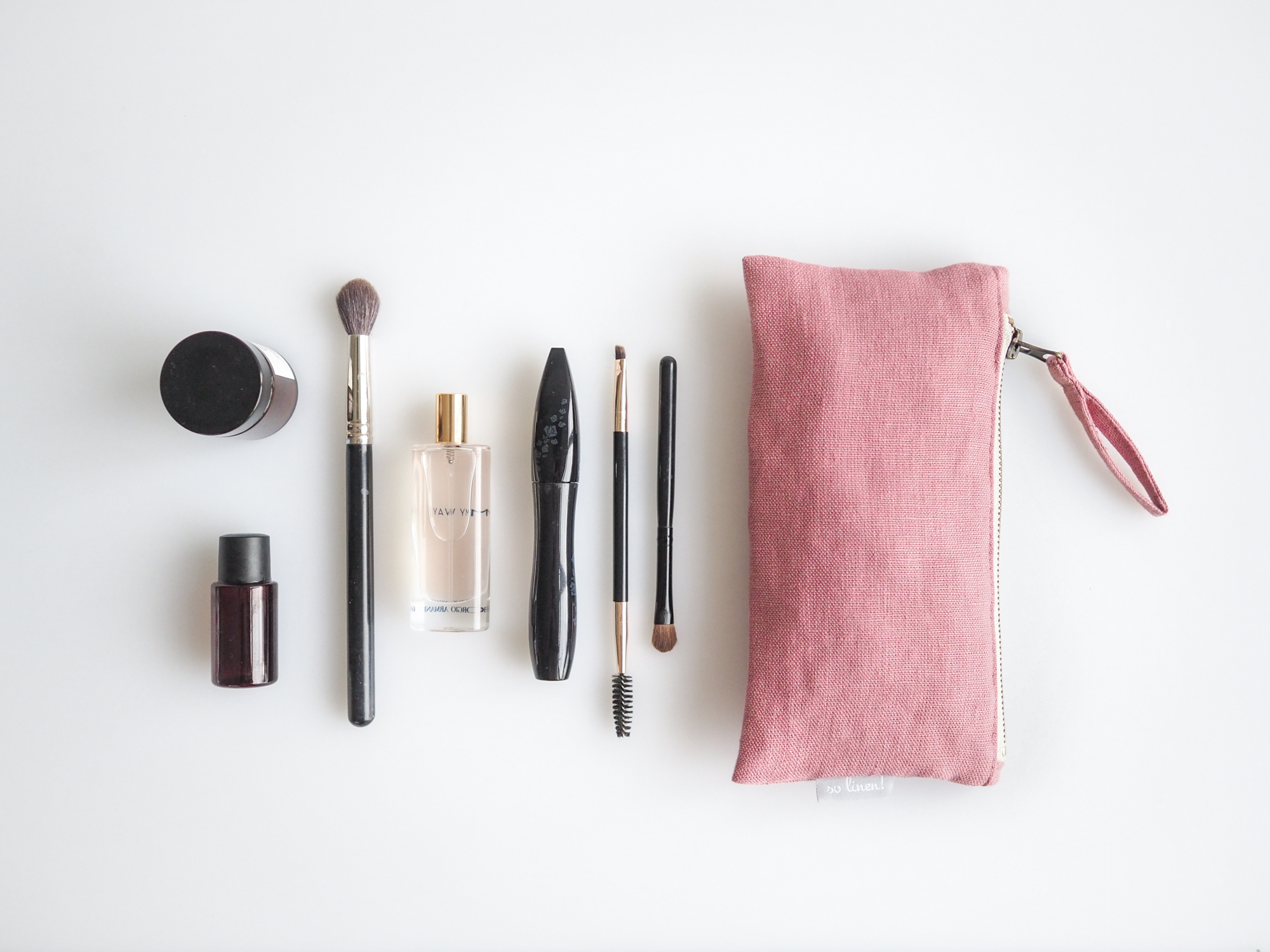 Pink linen makeup bag