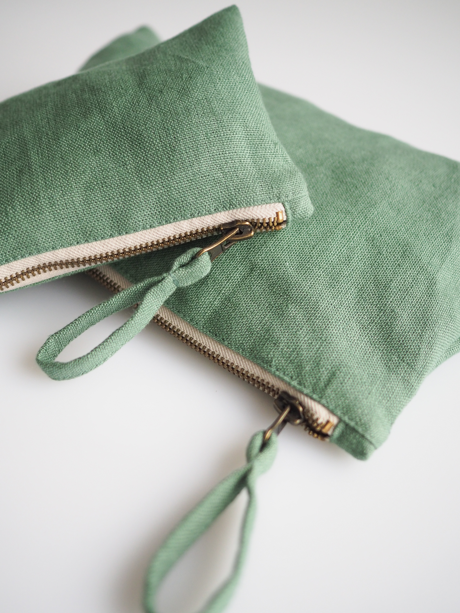 Green linen makeup bag