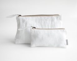 White linen makeup bag