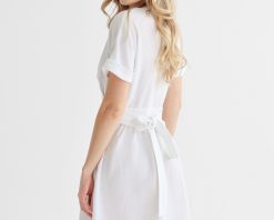 White linen wrap dress