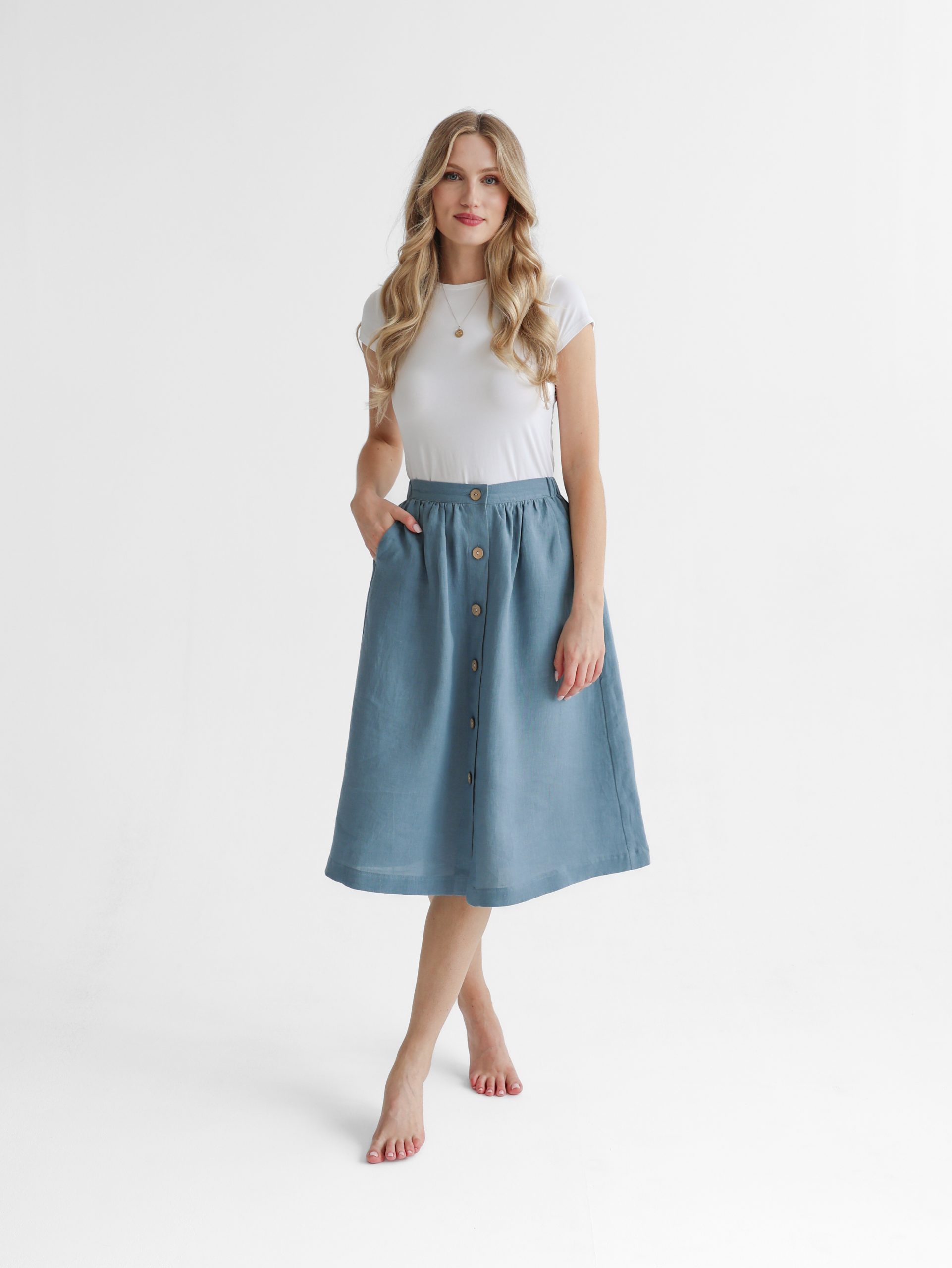 Blue linen skirt