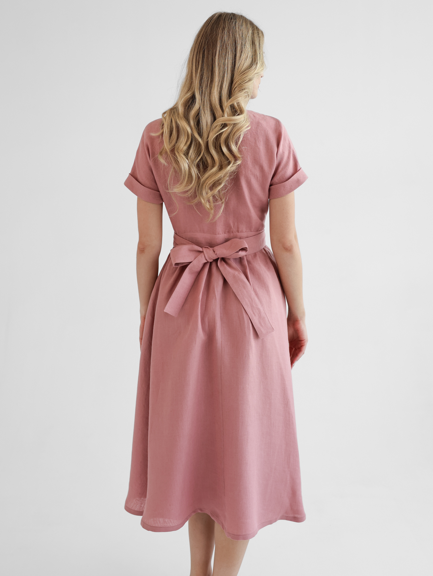Pink linen wrap dress