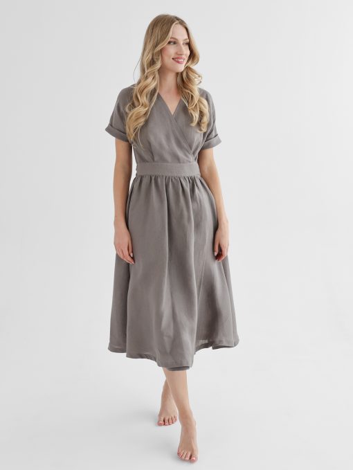 Linen dress with a tie waist