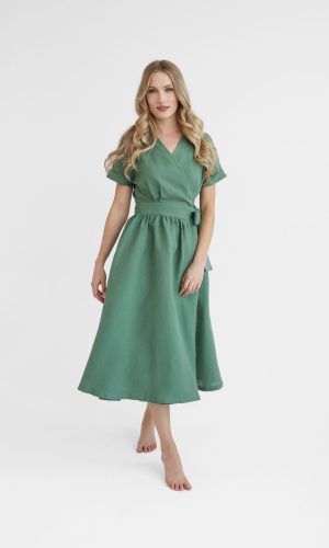 Green linen dress