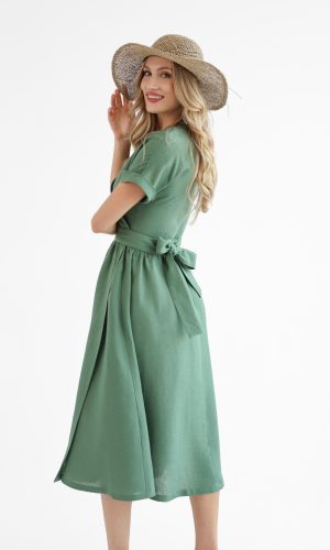 Zielona lniana sukienka