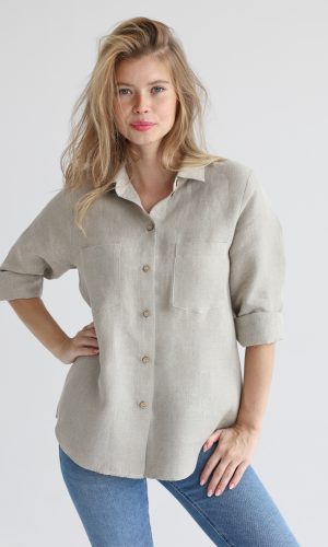 Stonewashed Linen Women Shirt - pure 100% linen flax white with mother perl  buttons pre-washed laundered Europe European linen lint free relaxed cut  shirt button down long sleeve shirt – L i n e n