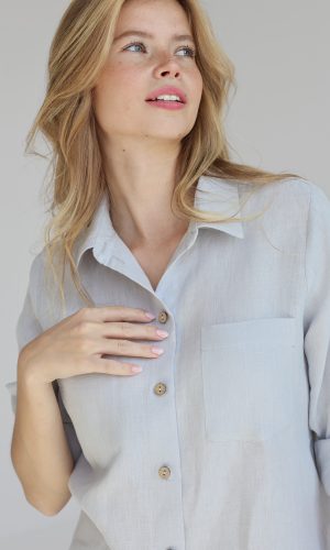Stonewashed Linen Women Shirt - pure 100% linen flax white with