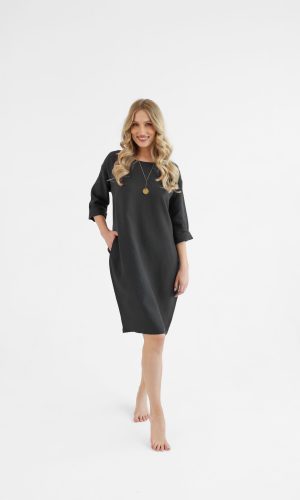 Elegant black linen dress