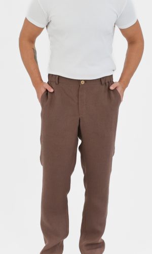 Brązowe lniane spodnie męskie