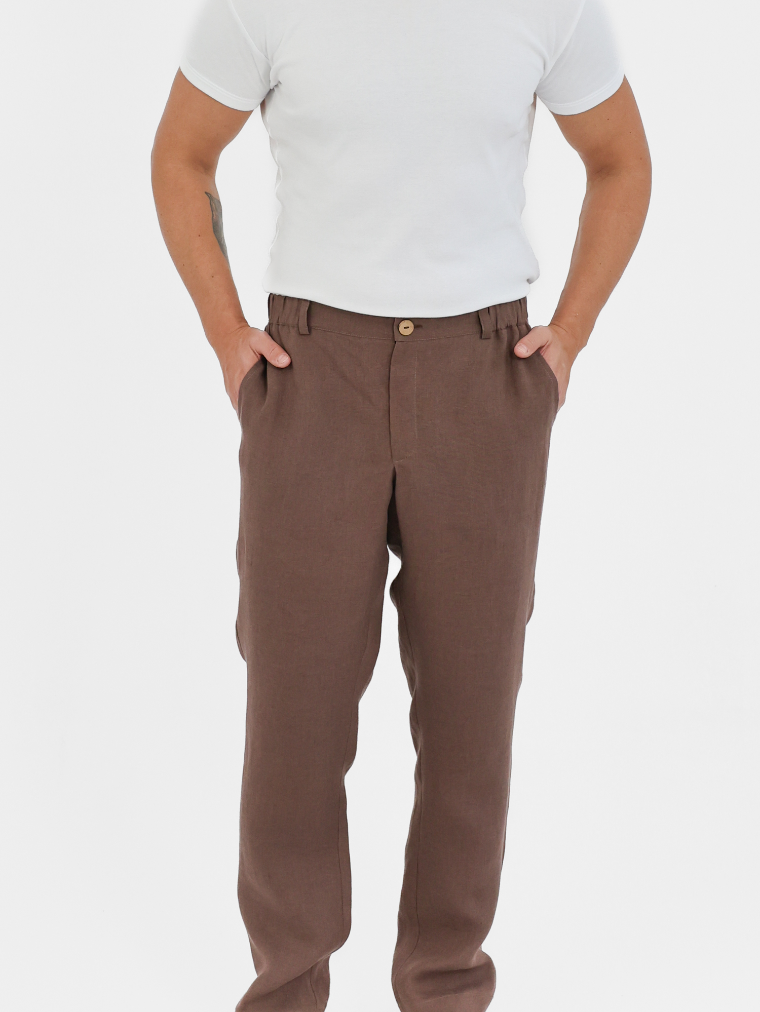 Brązowe lniane spodnie męskie