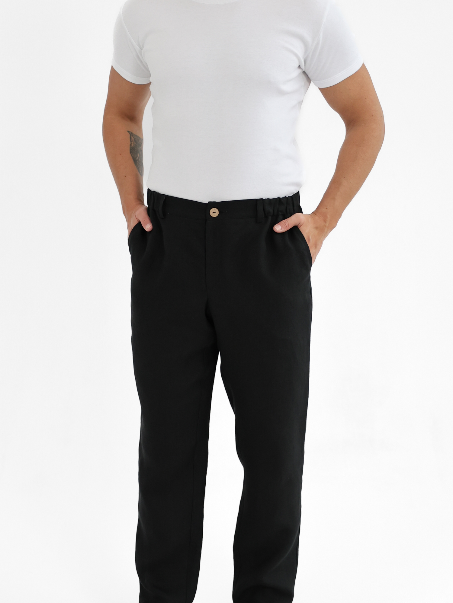 Men's black linen trousers