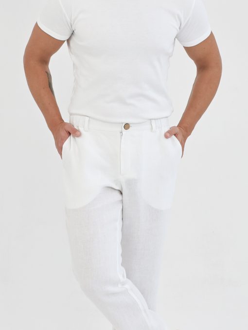 Męskie białe lniane spodnie