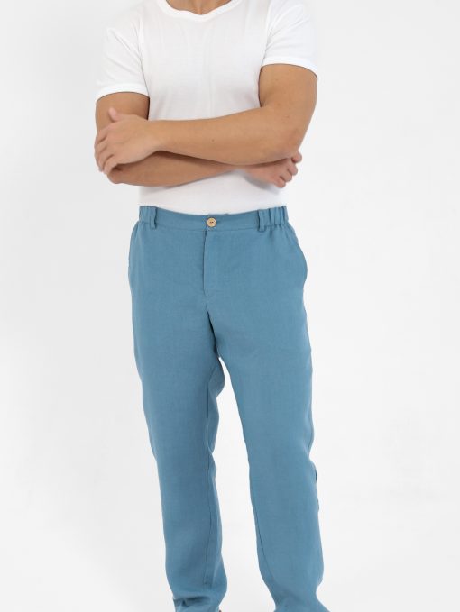 Niebieskie lniane spodnie męskie