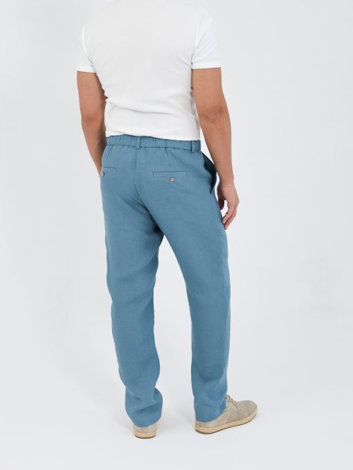 Niebieskie lniane spodnie męskie