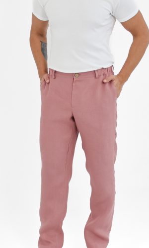 Różowe lniane spodnie męskie