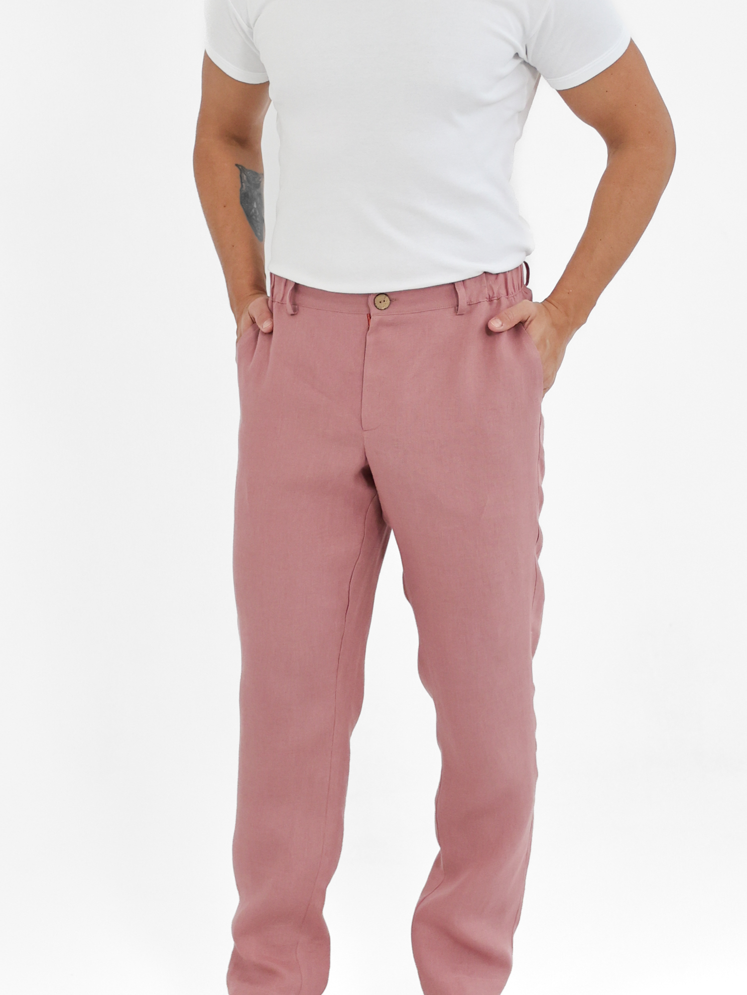 Różowe lniane spodnie męskie