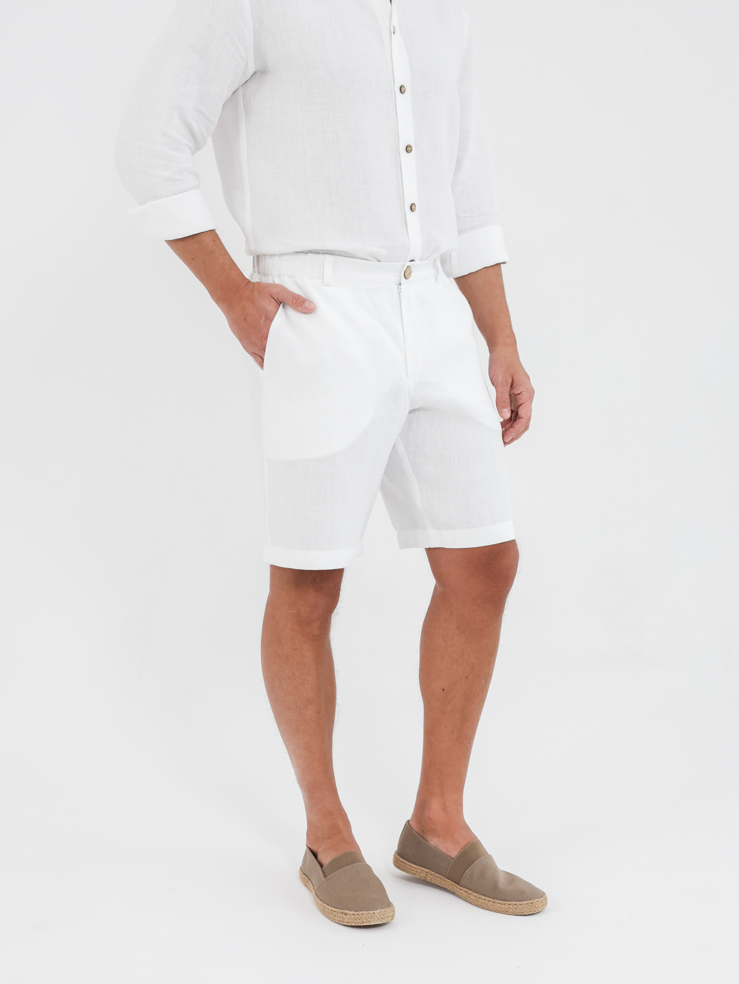 Men's white linen shorts