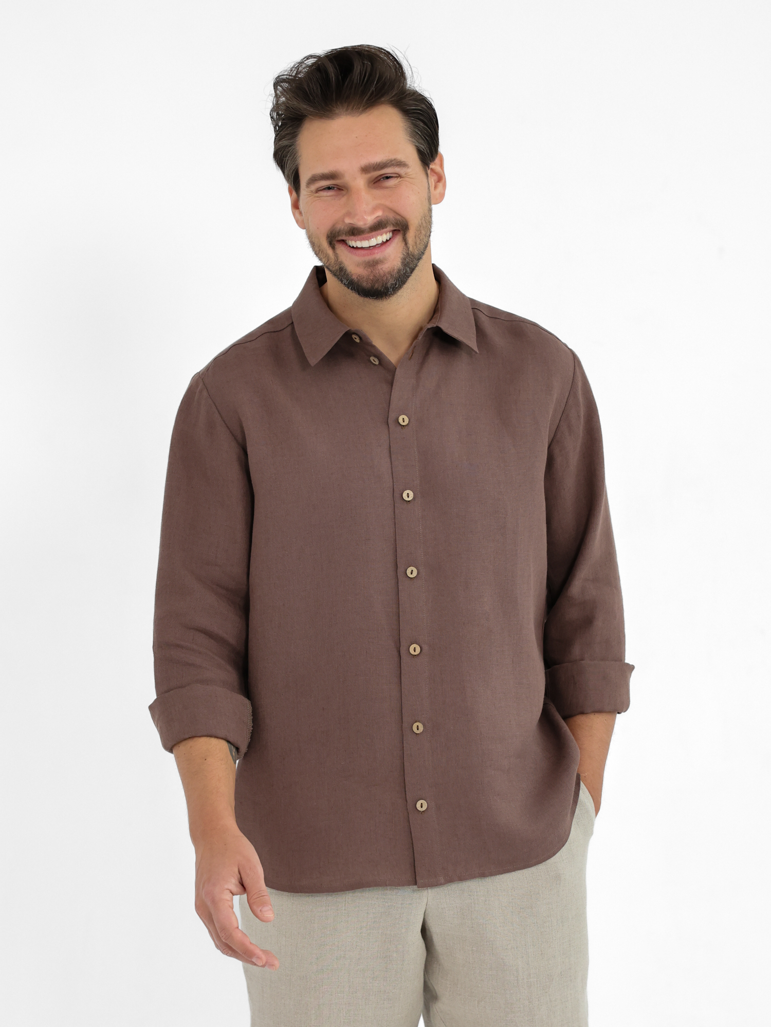 Brown men's linen shirt