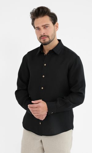 Czarna lniana koszula męska
