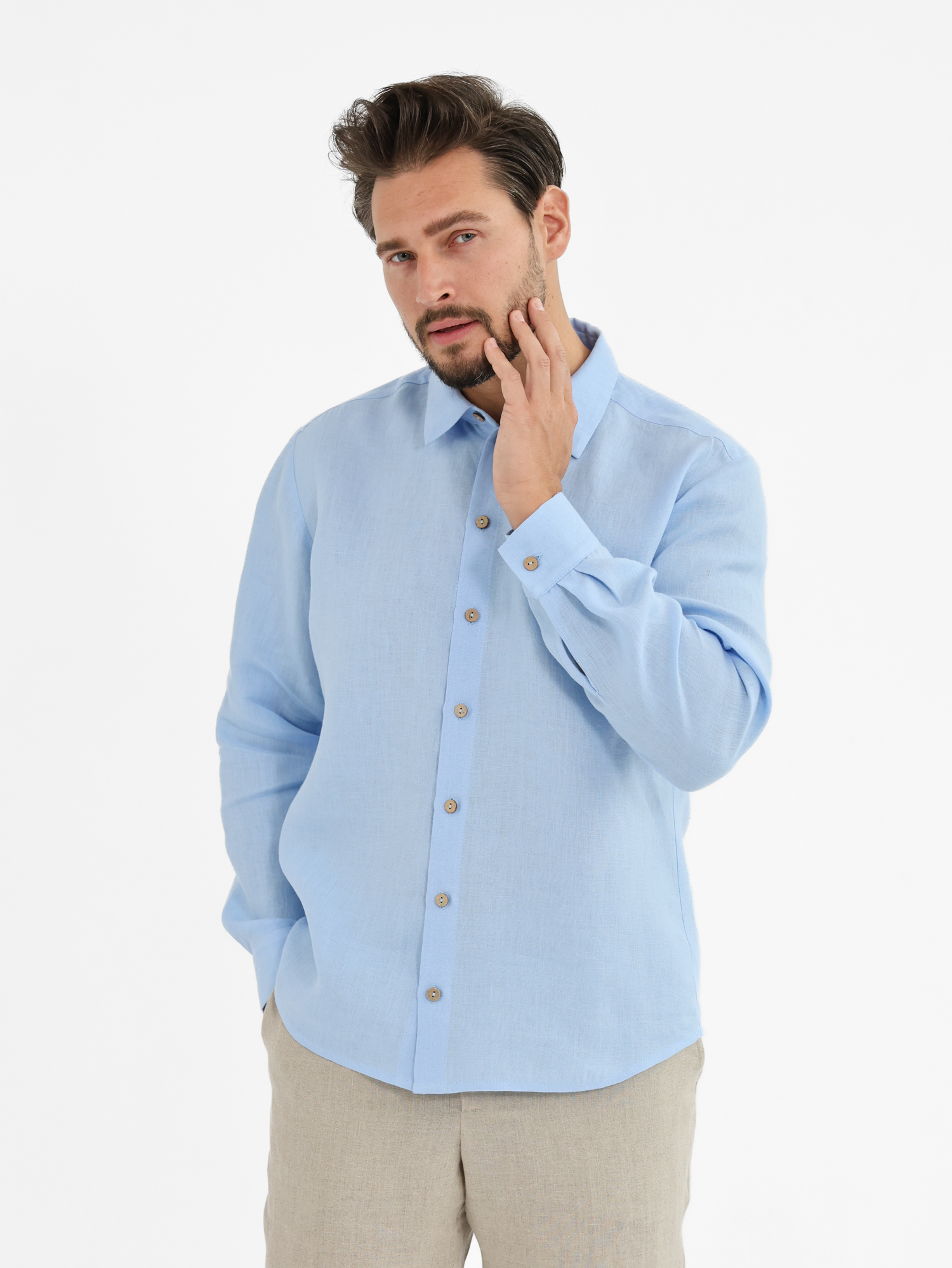 Blue men's linen shirt