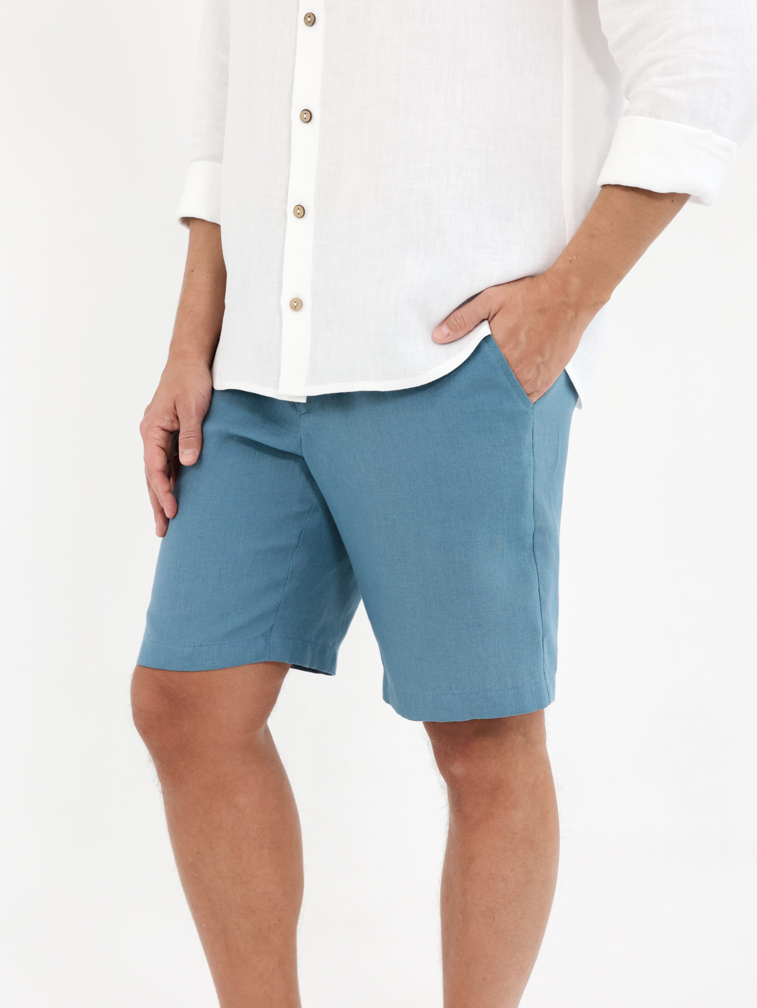 Blue linen men's shorts