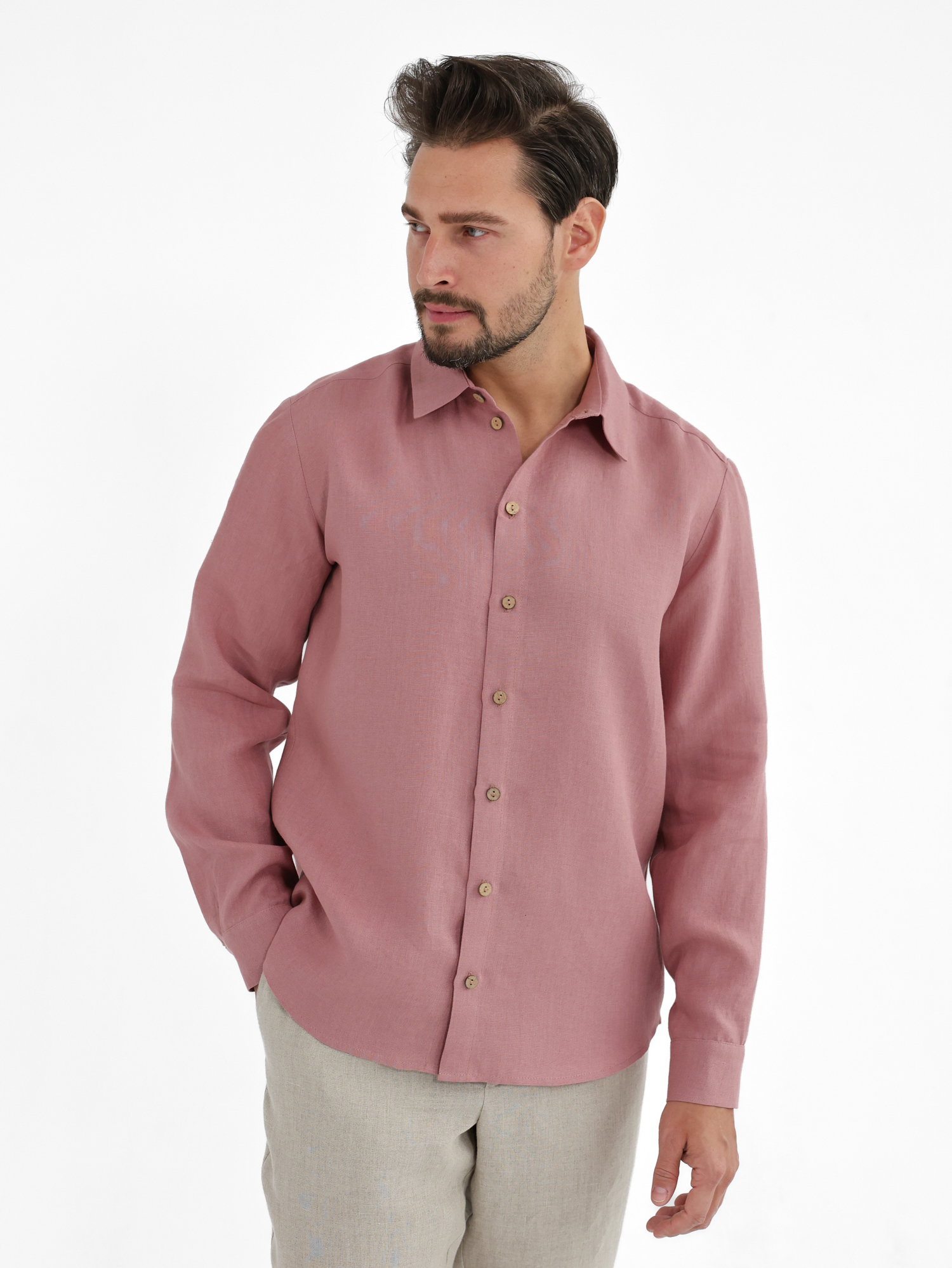 Pink linen men's shirt