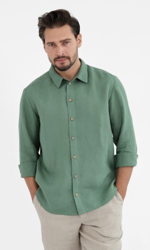 zielona lniana koszula męska