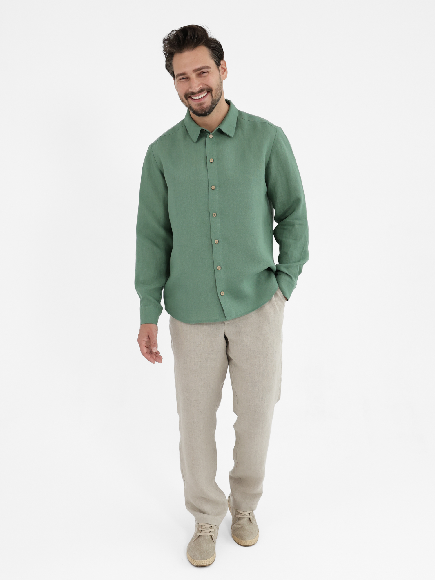 Men's green linen shirt