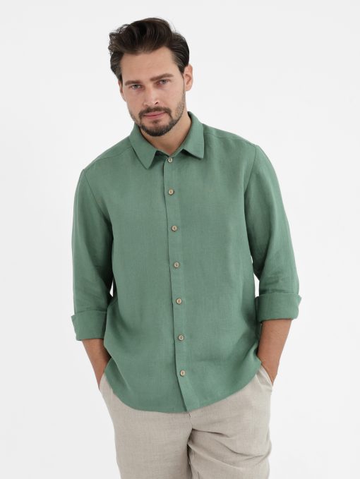 Men's green linen shirt
