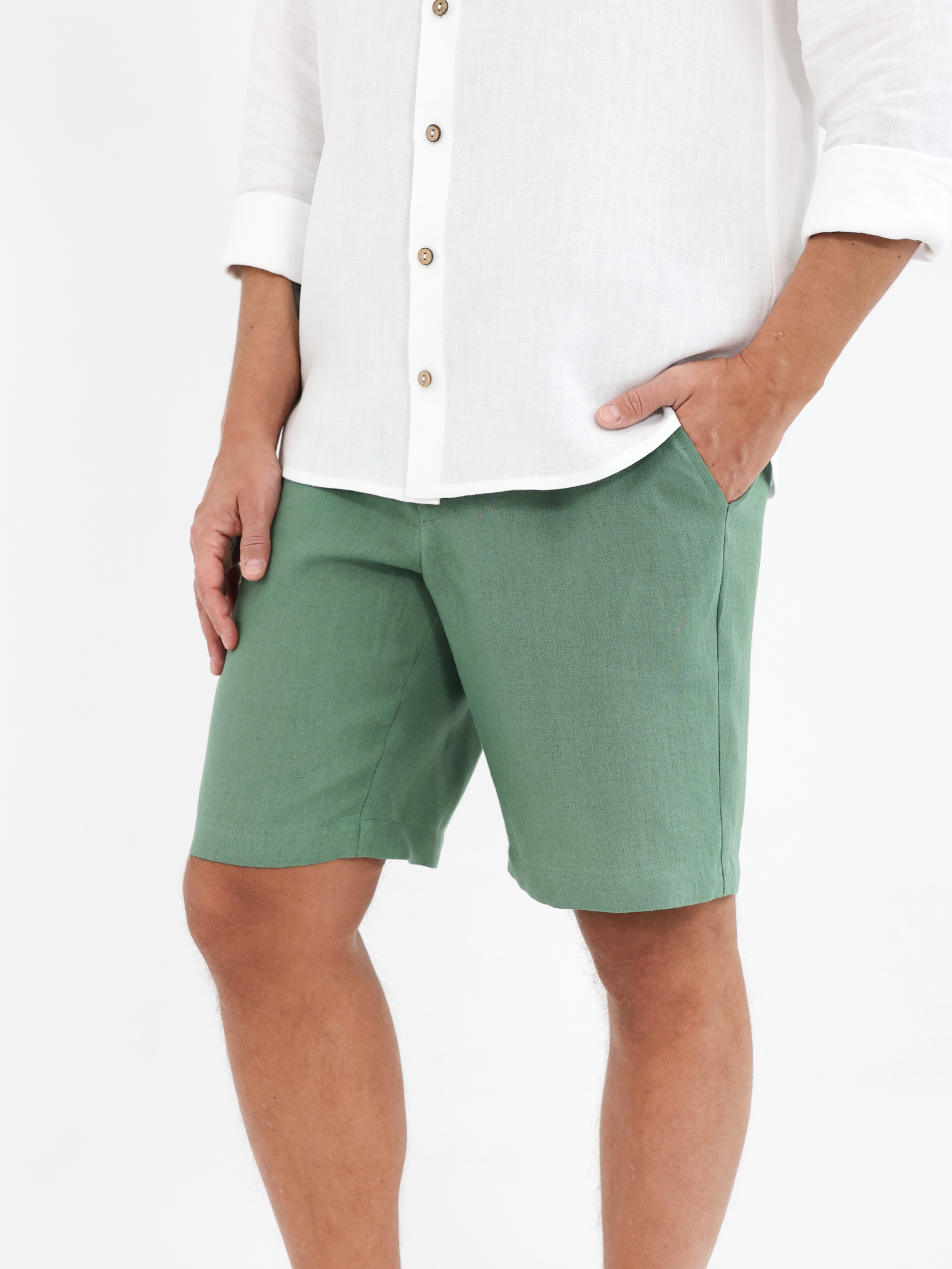 Green linen men's shorts