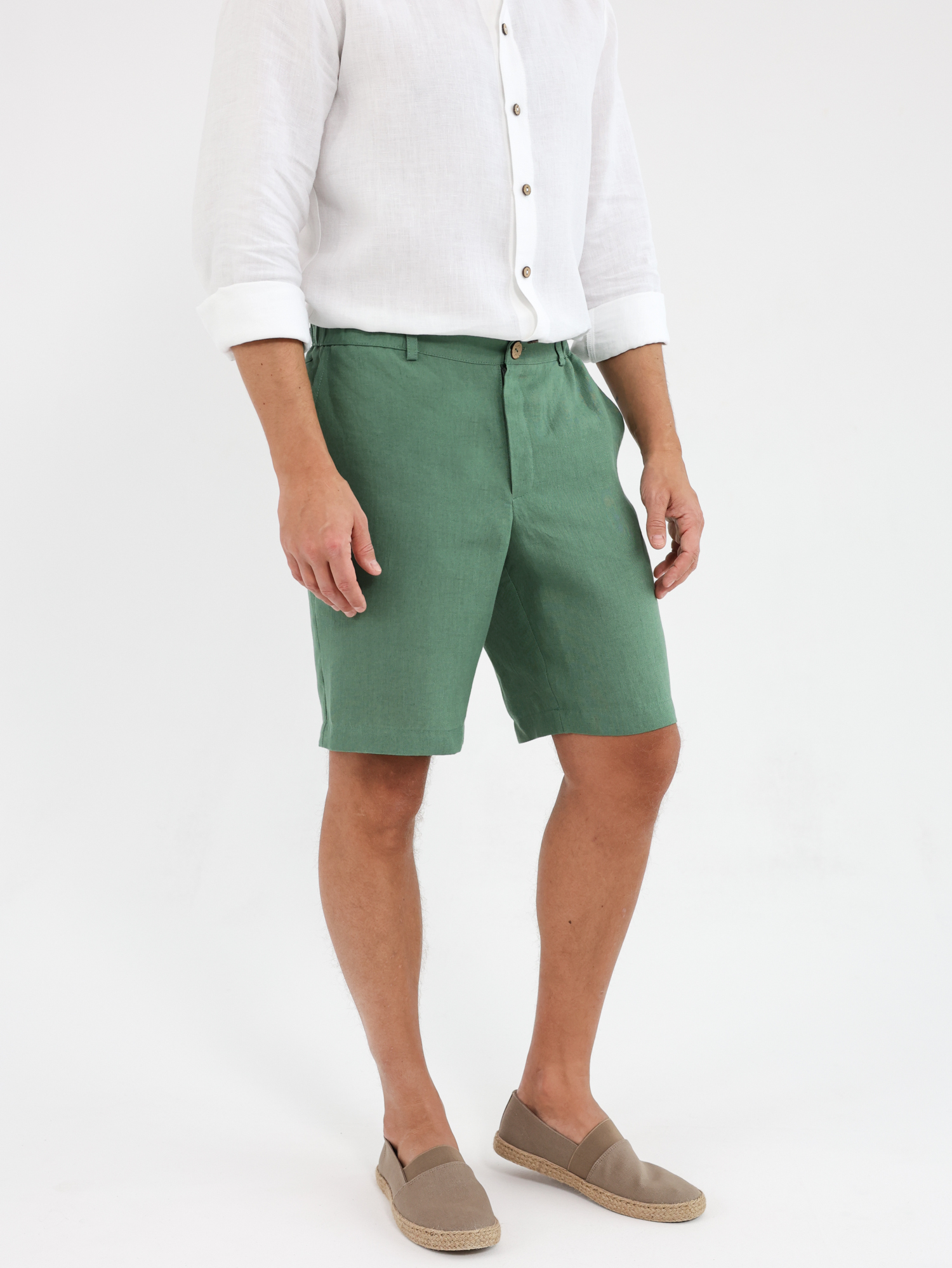 Green linen men's shorts