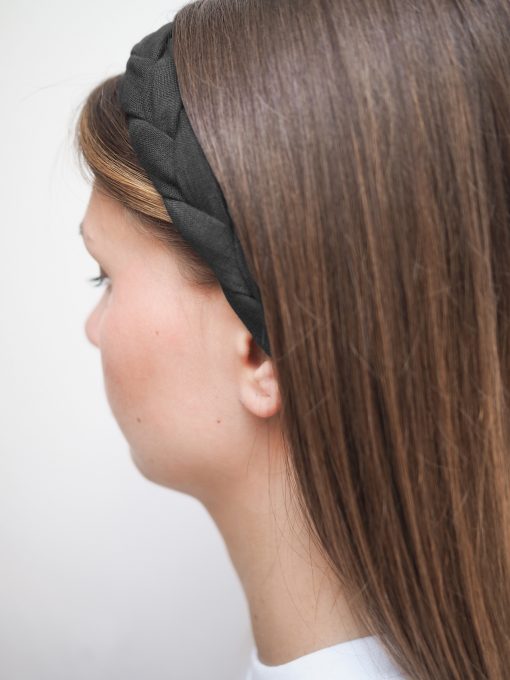 Black braided linen headband
